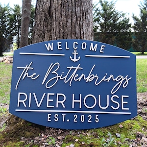 River House Sign, River House Decor, 3D Family Name Established Sign, River Decor, River House Gifts, River cottage cabin retreat sign