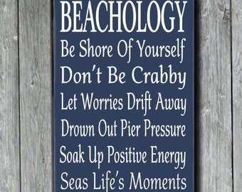 Beachology,Beach House Decor,Beach Rules,Inspirational Advice From The Beach Ocean,Beach Cottage Sign,Coastal Nautical Wall Room Decoration