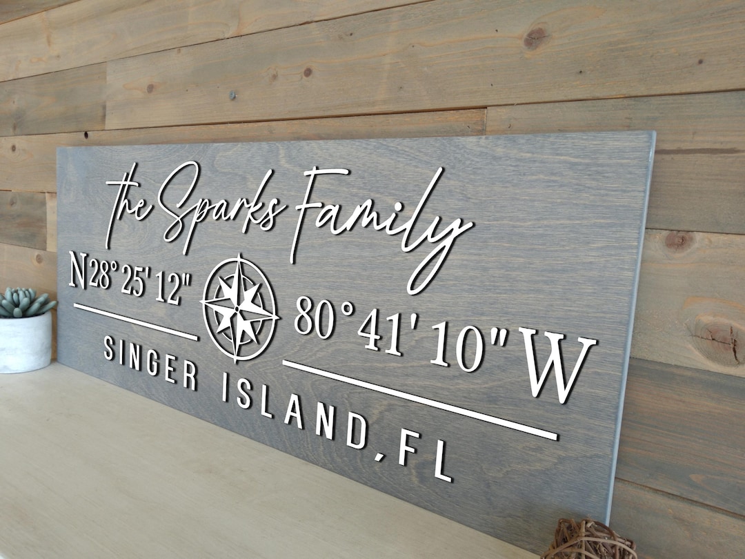 Compass Address Sign Coordinates Sign, Last Name Address Sign, Latitude Longitude Sign ...
