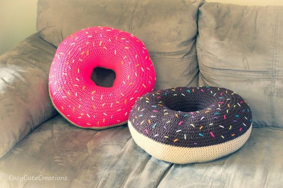 Giant Donut Pillow, Crochet Home Decor Donut Pillows, Food Lovers Donuts,  Food Throw Pillow 
