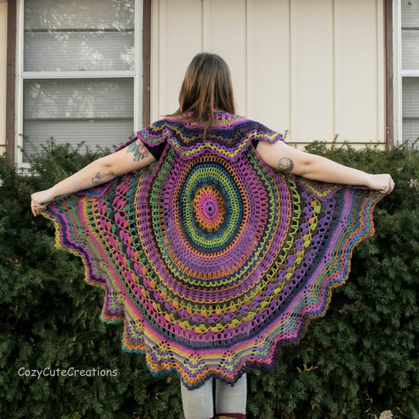 Crochet Bohemian Circle Vest | Stevie Nicks Style Crochet Boho Cover | Long Crocheted Hooded Hippie Vest | Made to Order Bohemian Vest