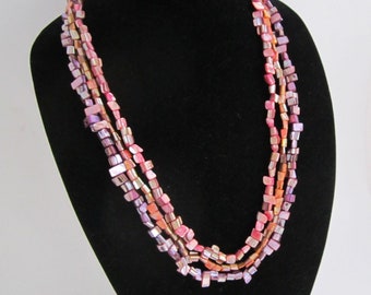 Three Colorful Mother of Pearl Shell Bead Necklaces ~ Dyed Pink, Purple and Coral Shells ~ 30" to 31" Long Beach Necklace Set