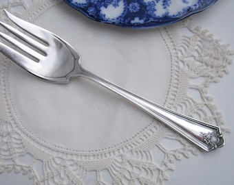 Antique ASHLAND Serving Fork, Silverplate, made ca. 1914 by Wm. Rogers ~ Art Nouveau Flower Basket, Large Cold Meat Fork 8-1/2"