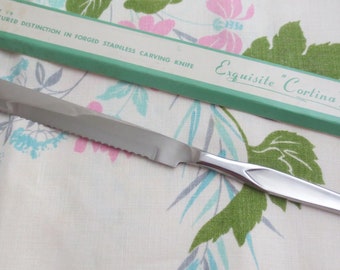 Cuchillo de talla vintage Stanley Roberts CORTINA ~ Cuchillo de carne de acero inoxidable en caja original ~ Mediados de siglo moderno de 1950