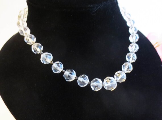 Faceted Crystal Bead Necklace on Sterling Silver … - image 1