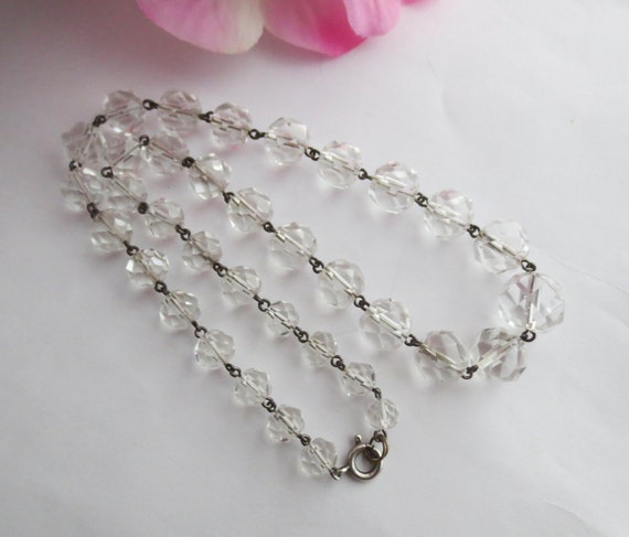Faceted Crystal Bead Necklace on Sterling Silver … - image 2