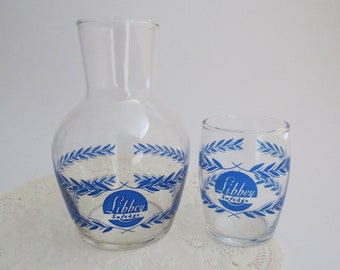 Libbey Glass Tumble Up Bedside Water Carafe and Tumbler ~ 1950's Vintage Safedge Glass Souvenir Drinking GlassSet