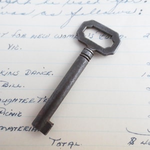 Authentic Antique Skeleton Key, Hollow Barrel, 2-1/4&quot; Long, Old Industrial, Rectangle Top, Gothic, Steampunk, Altered Art, Jewelry Supply