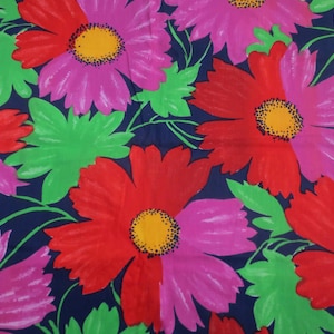 Vintage Bright Large Floral Fabric ~ Gigantic Bold Mod Hippie Flower Power 1960&#39;s &#39;70 MCM Cotton Fabric 45&quot; Wide X 48&quot; Long
