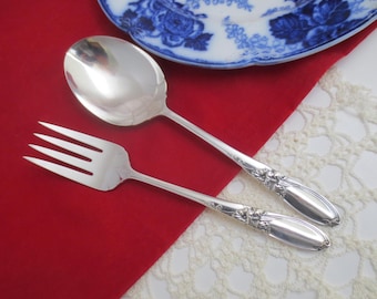 Cuchara y tenedor para servir de la marca WHITE ORCHID, estilo vintage, de Oneida Community, circa 1950. Tenedor y cuchara para servir de plata.