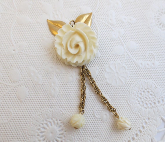 Vintage Carved Flower Dangling Pendant, 12K Gold … - image 3
