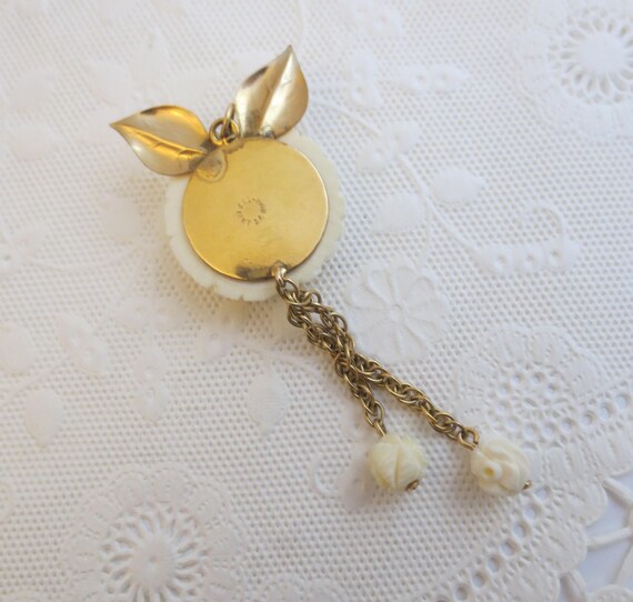 Vintage Carved Flower Dangling Pendant, 12K Gold … - image 7