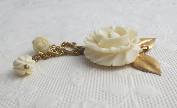 Vintage Carved Flower Dangling Pendant, 12K Gold … - image 9