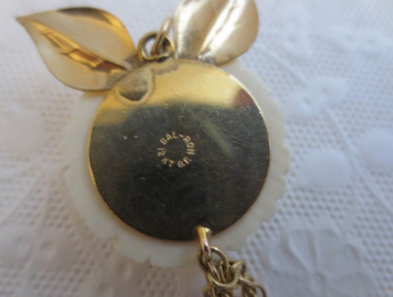 Vintage Carved Flower Dangling Pendant, 12K Gold … - image 6
