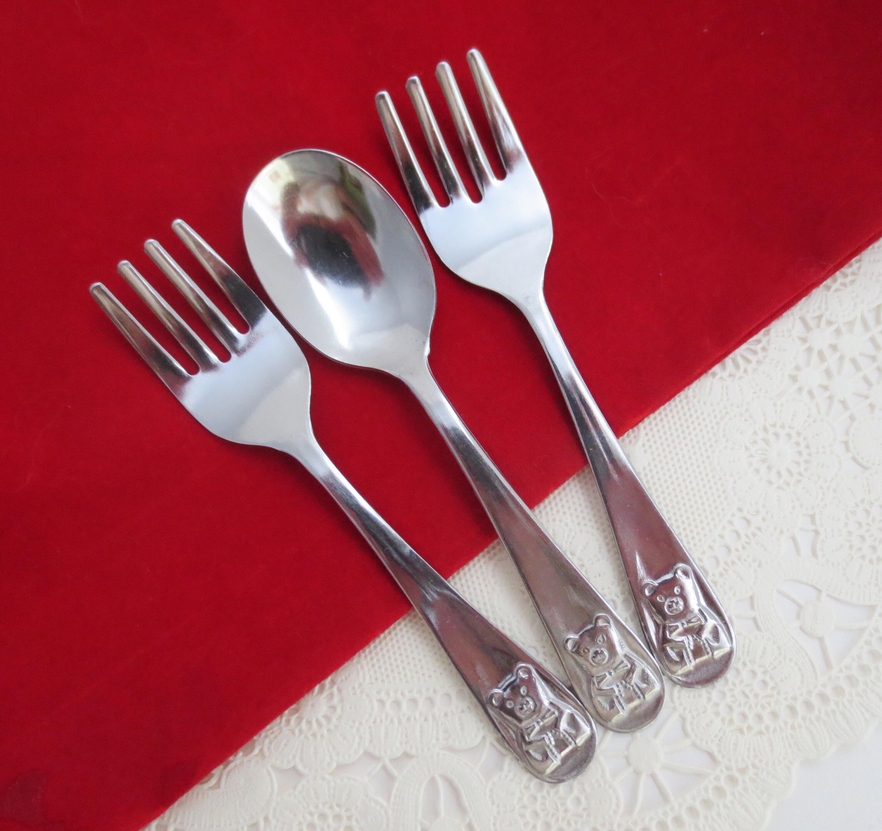 2pcs Baby Kids Cutlery Set Spoon Fork Cute Easy Grip Stainless