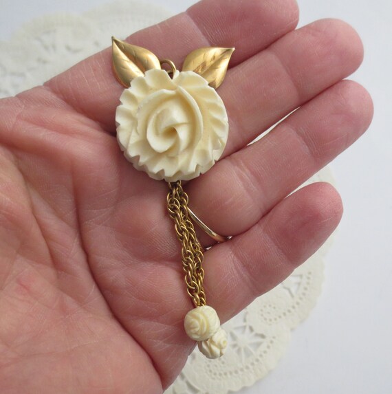 Vintage Carved Flower Dangling Pendant, 12K Gold … - image 5