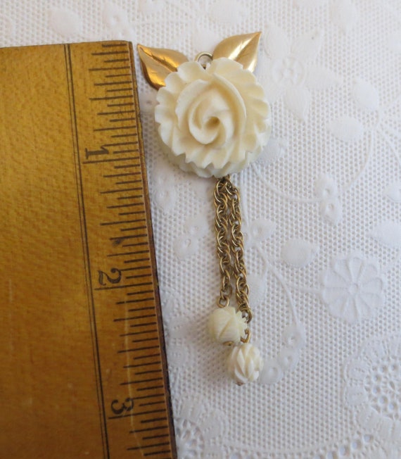 Vintage Carved Flower Dangling Pendant, 12K Gold … - image 8