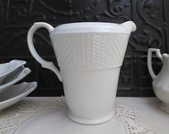 Vintage White Ironstone Pitcher ~ Marlborough, Old English Ironstone by Simpsons Potters Ltd., England ~ Antique 6" Milk or Water Jug