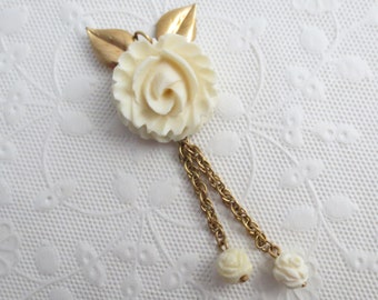 Vintage Carved Flower Dangling Pendant, 12K Gold Filled by BAL-RON ~ Carved Bone Floral Pendant Only