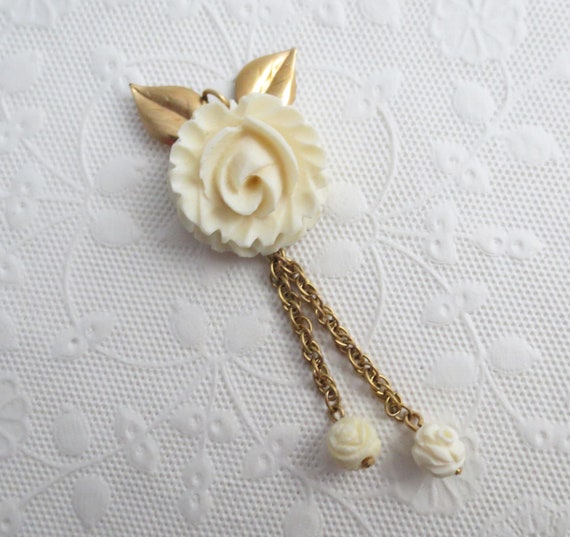 Vintage Carved Flower Dangling Pendant, 12K Gold … - image 1