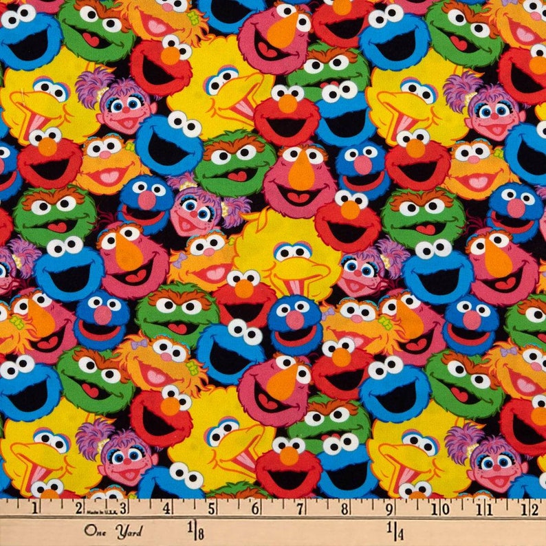 sesame street character faces 100 cotton fabric by the