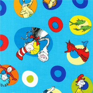 Dr Seuss Turquoise 100% Cotton fabric by the half yard