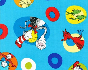 Dr Seuss Turquoise 100% Coton tissu par la demi-cour