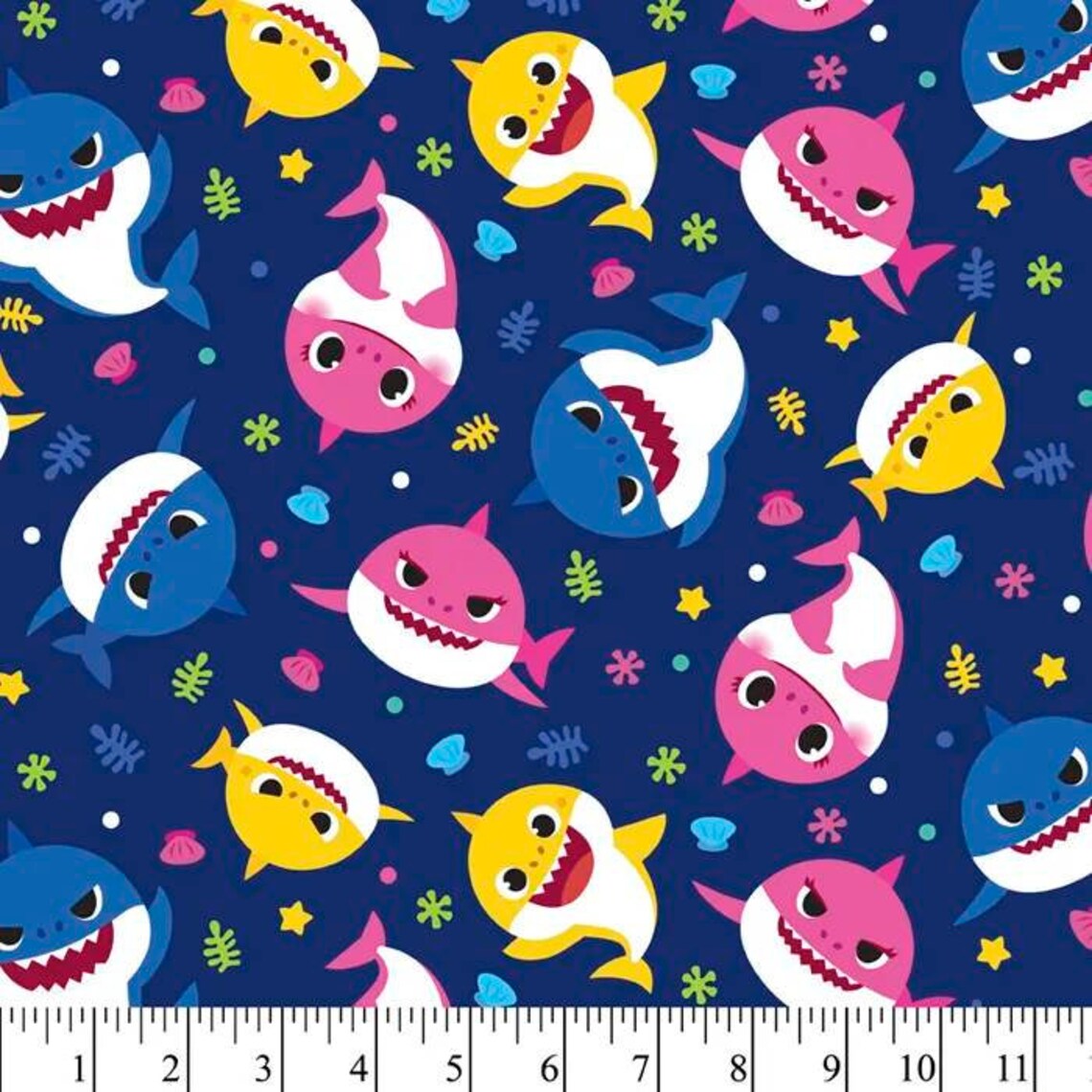 Baby Shark Dark Blue 100 Cotton Fabric by the Half Yard Etsy