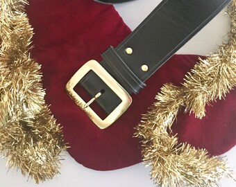 Leather Santa Belt, Brass Buckle, Cosplay Costume Accessory (Made to Order)