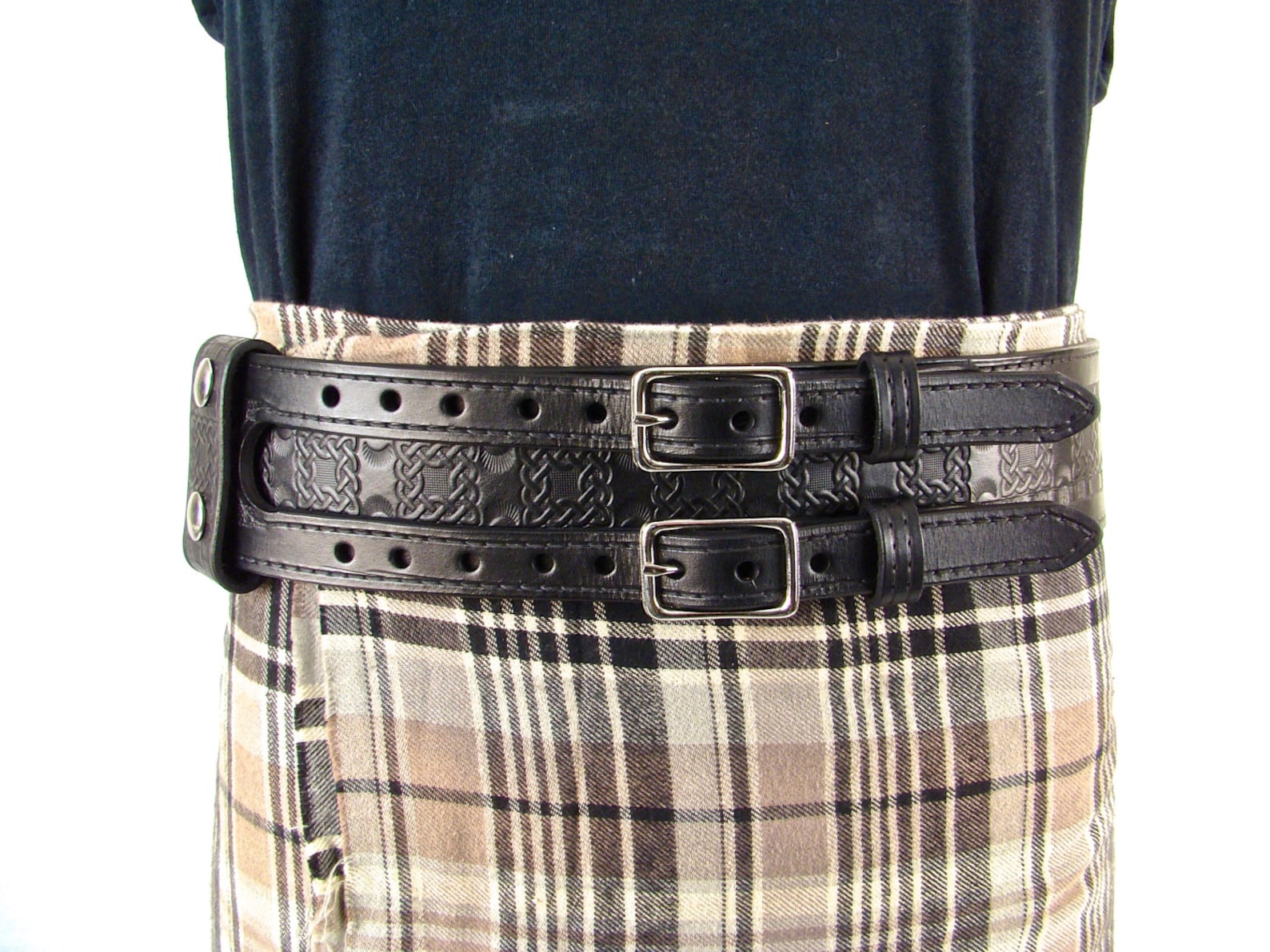 Kilt Belt Double Buckle Wide Leather Belt with Celtic Knot Etsy