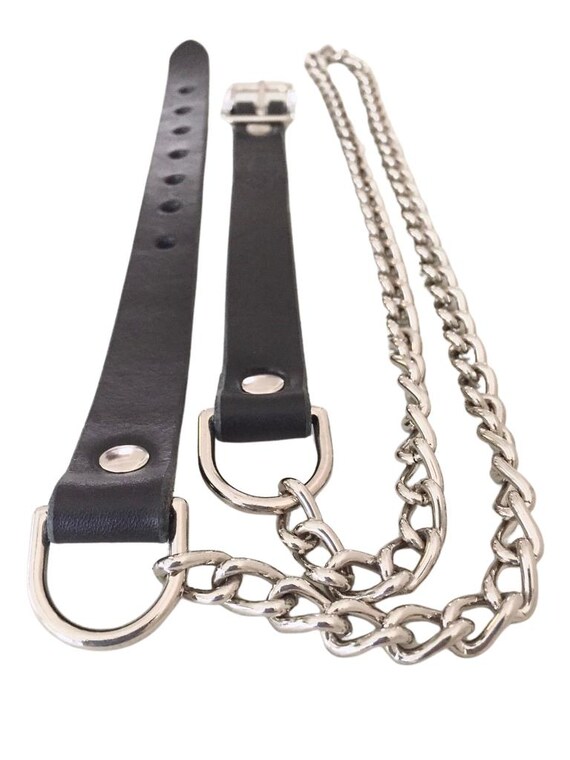 SITARAZ Kilt Sporran Cross Chain 3 nappe, pelle nera con cintura a catena, Cantle design tradizionale per gli uomini STRZ-007, Nero , 85