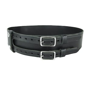 Handmade Black Leather Kilt Belt: Wide Celtic Double Buckle