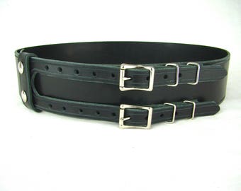 Kilt Belt for Mens Kilt, Wide Leather Belt, Double Buckle Belt, Kilt Accessories for Scottish Festival Gear, 40th Birthday Gift for Man,