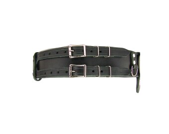 Handmade Black Leather Kilt Belt: Double Buckle D-Ring Design