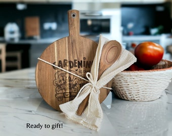 Gardening is Cheaper than Therapy Cutting Board, Gardening Cutting Board, Garden Gift, Gifts for Her, Ready to Gift Set, Housewarming Gift