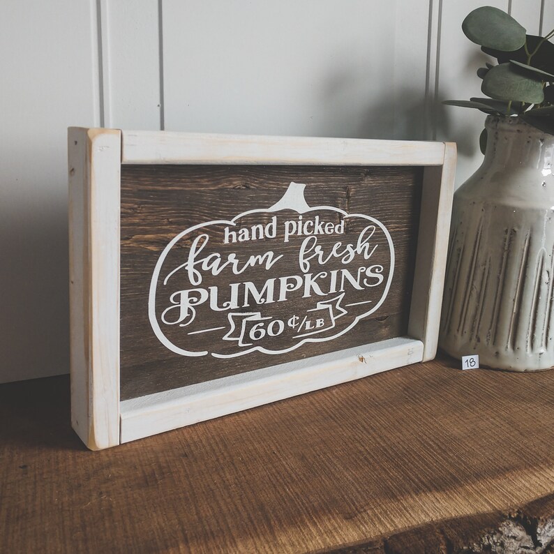 READY TO SHIP pn#18 Framed Sign Hand Picked Farm Fresh Pumpkins