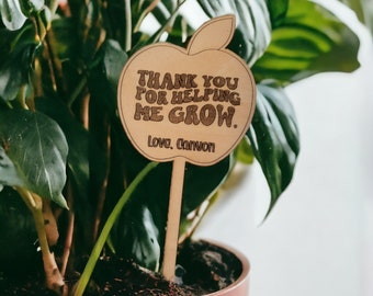 Teacher Apple Plant Stake, Teacher Thank You, Thank You For Helping Me Grow, Personalized Plant Tag (#218)