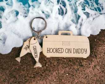 Fishing Hooked on Daddy Personalized Keychain, Fathers Day, Tackle Box Keychain (#217)