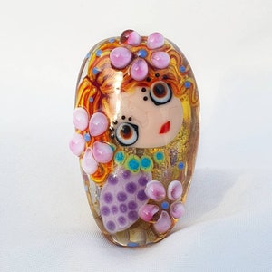 Handmade Lampwork glass focal bead, "Girl", artisan glass lampwork pendant unique for necklace jewelry making