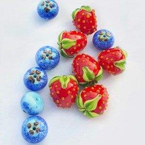 Lampwork Glass Berry Beads: Handmade Jewelry Supplies, Set of 12