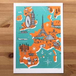 Landkarte Europa - Illustrierte Europakarte - London Kunstdruck - Paris Kunstdruck - Adam Daughty