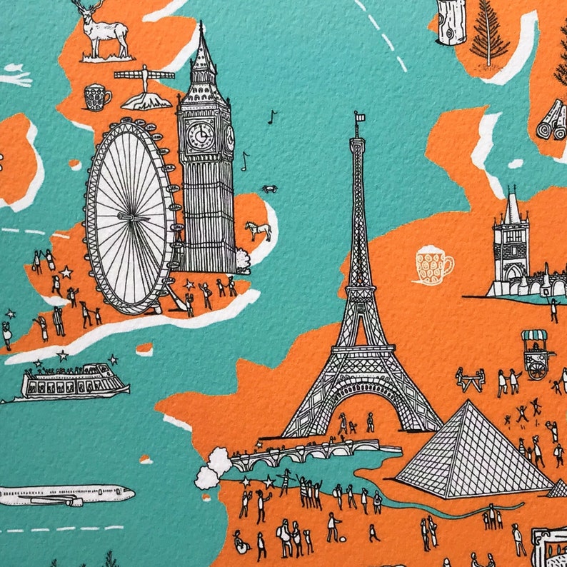 Map of Europe Art Print Illustrated Map of Europe London Art Print