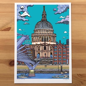 St. Paul's View, London - Art Print - St. Paul's Cathedral - South Bank - London Landmarks - Illustration - Adam Doughty