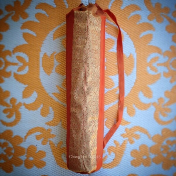 Handmade Vintage Silk Sari Yoga Mat Bag - Salmon + Gold