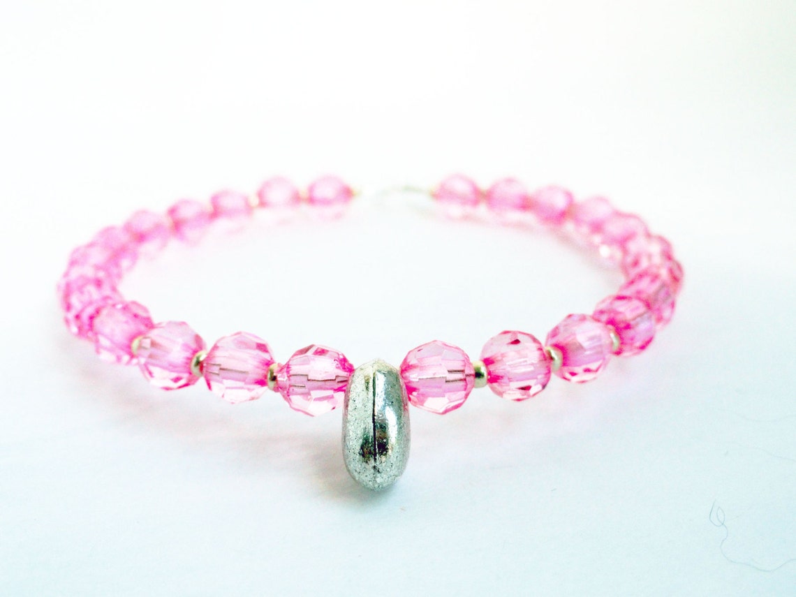 Pink Bead Bracelet Girly Bracelet Pink Bangle Pink Heart Etsy Israel