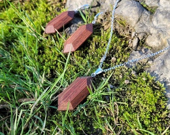 Zelda inspired sapele wood earrings/pendant set. Unique jewelry, in limited quantities. For geek friends!