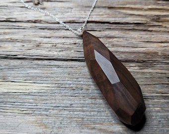 Unique mineral pendant in walnut. Wooden jewelry. Wooden pendant. Limited quantity. Stone pendant. Rock pendant. Nature pendant.