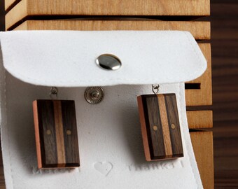 Jewelry made of wood and copper leaf. Original jewelry in limited quantity. Light and unique jewelry. Wooden earrings. Handmade.