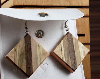 Jewelry made of wood and copper leaf. Original jewelry in limited quantity. Japandi style. Wooden earrings. Handmade.