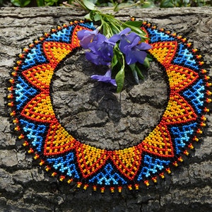 Seed bead multicolor geometric necklace, Beaded necklace